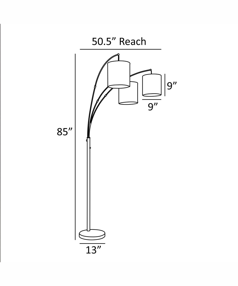 Vasanti 3-Light 3-Light Arch Lamp Dark Brz/Patterned Fabric Shade