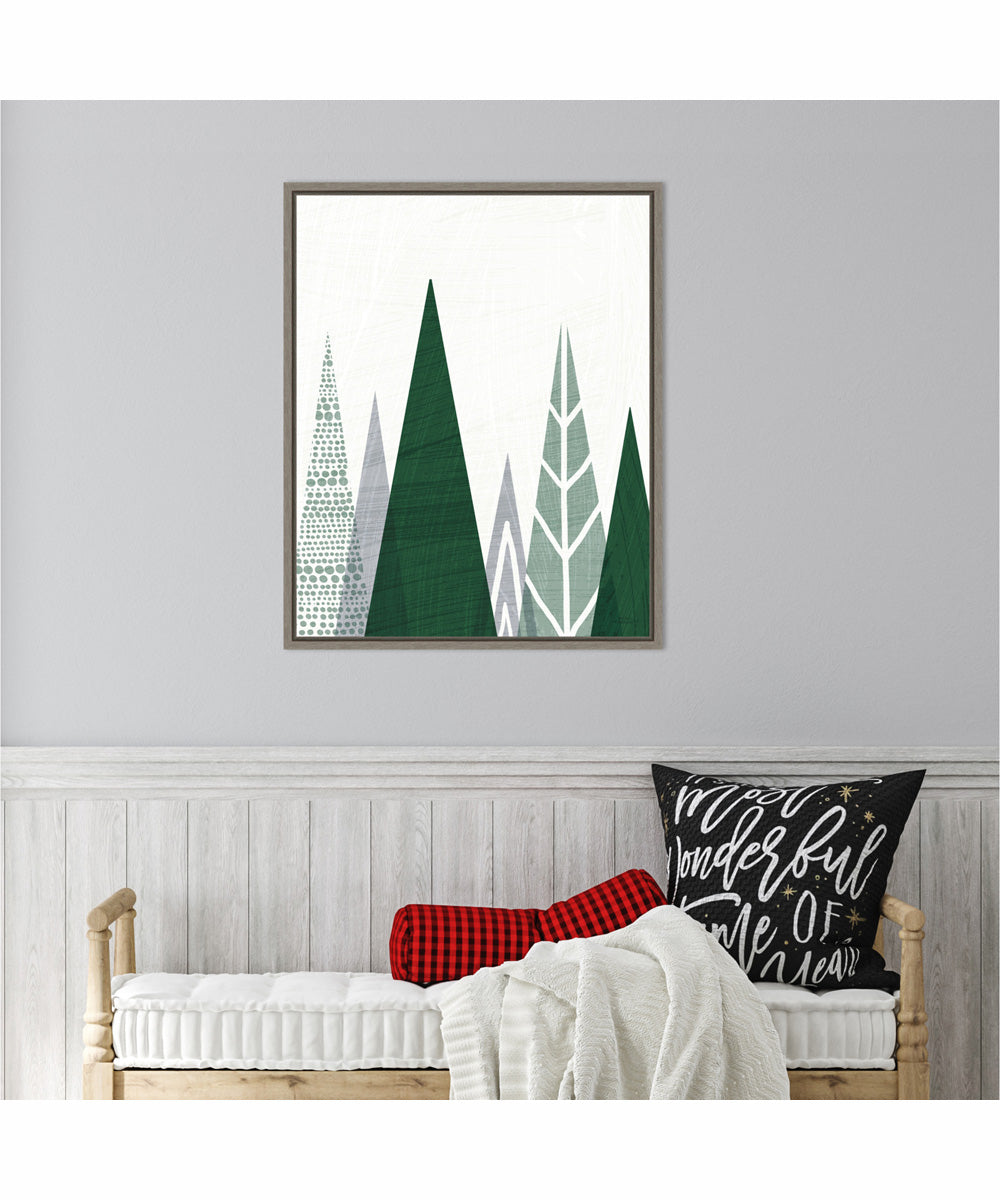 Framed Geometric Forest II Green Gray by Michael Mullan Canvas Wall Art Print (23  W x 28  H), Sylvie Greywash Frame