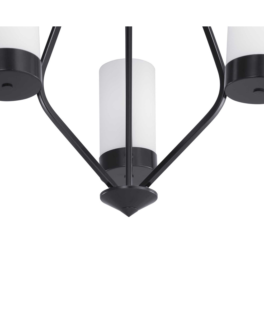 Elevate 3-Light Etched White Glass Mid-Century Modern Chandelier Light Matte Black