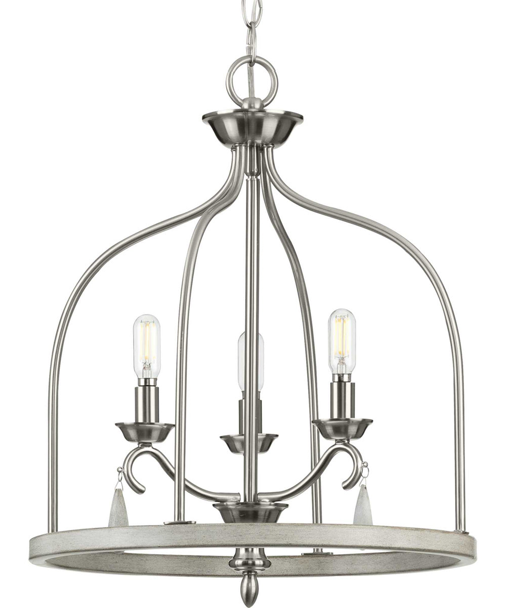 Vinings 3-Light Grey Washed Oak Foyer Pendant Light Brushed Nickel