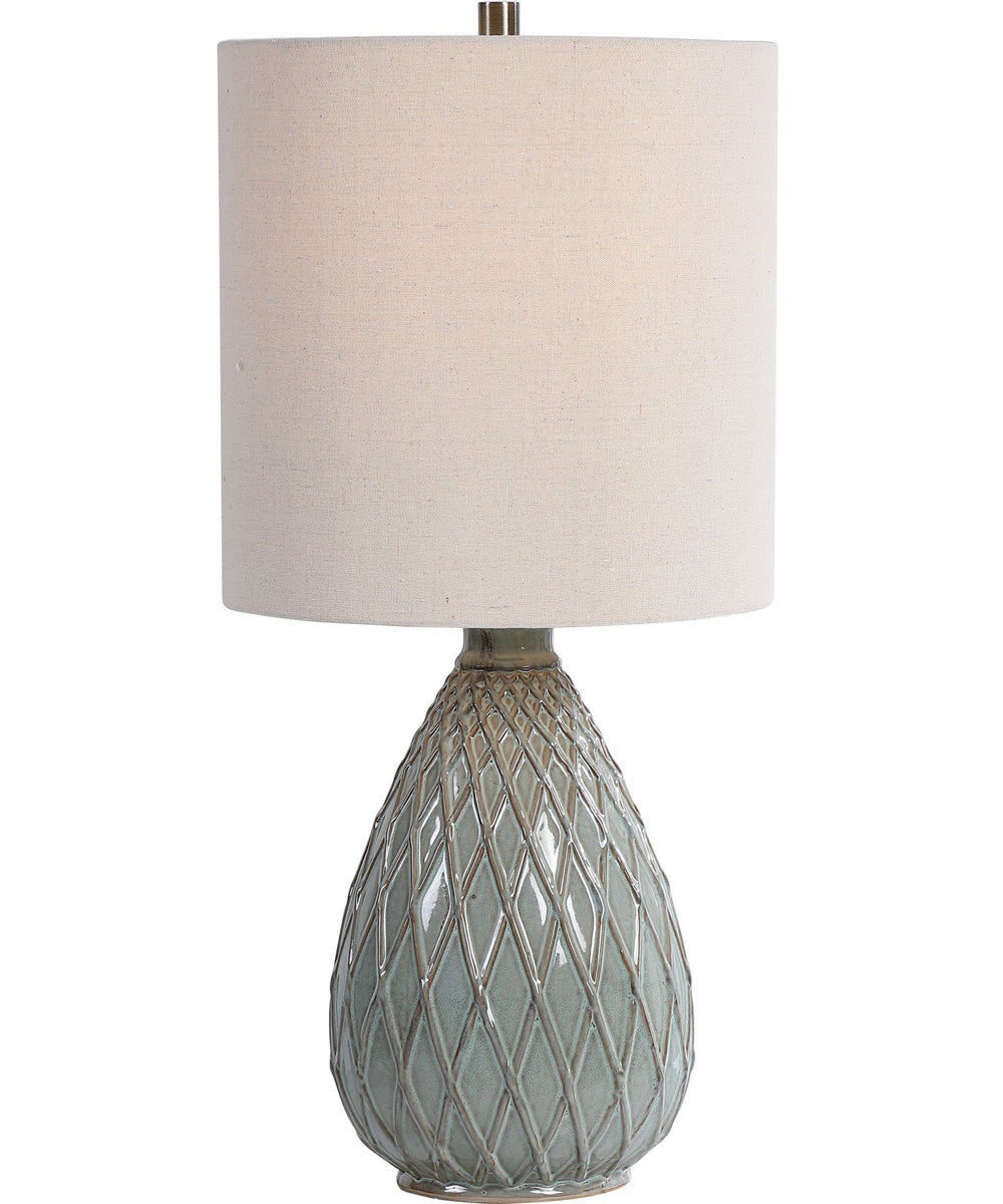 28"H 1-Light Table Lamp Ceramic and Steel in Rust and Aqua with a Drum Shade
