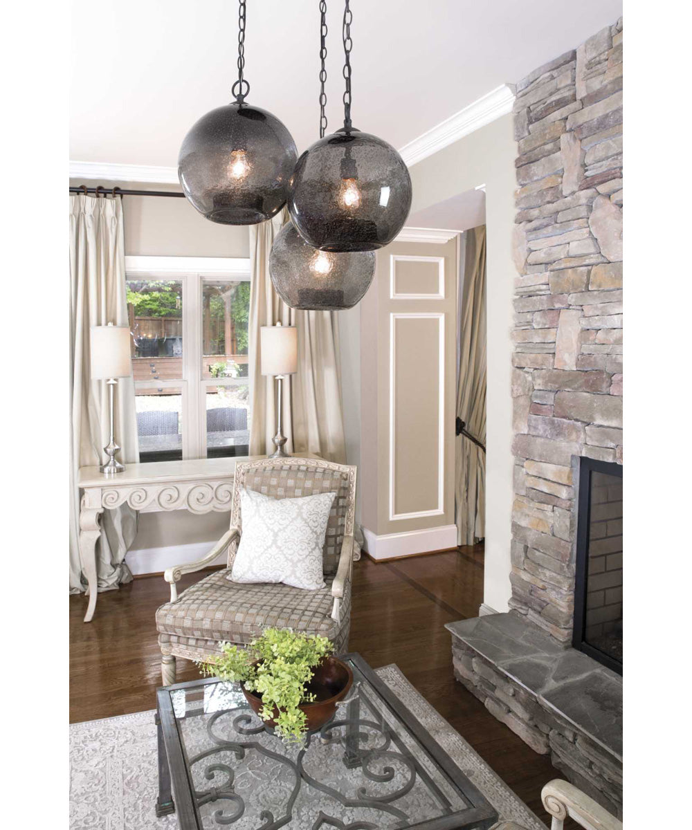 Malbec 1-Light Smoked Textured Glass Global Pendant Light Graphite