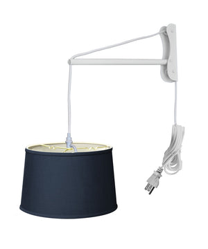 16"W MAST Plug-In Wall Mount Pendant 2 Light White Cord/Arm with Diffuser Textured Slate Blue Shade