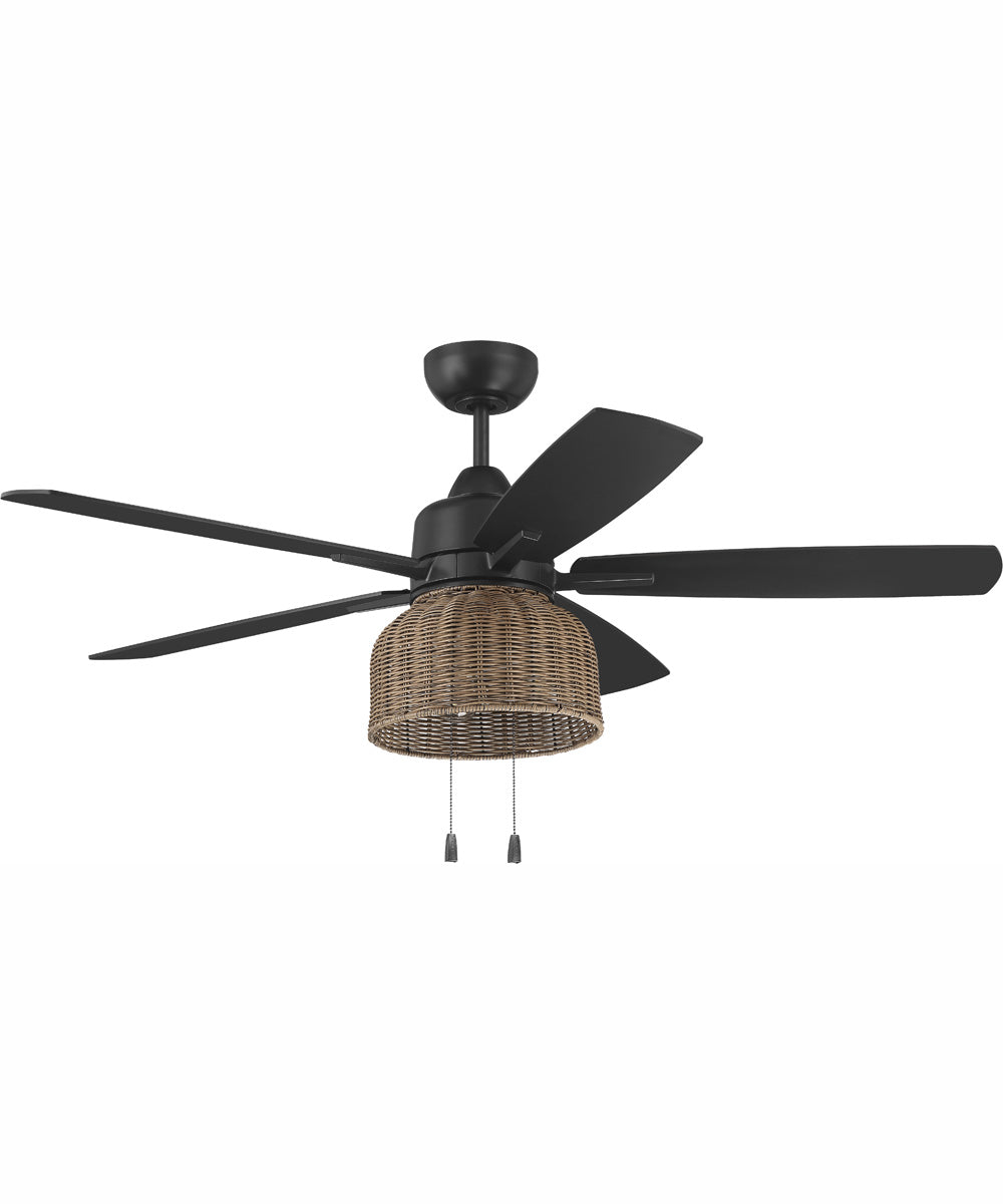 52" Woven 3-Light Indoor/Outdoor Ceiling Fan Flat Black