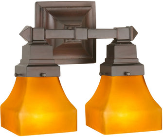 13"W Bungalow Frosted Amber 2 Light Wall Sconce