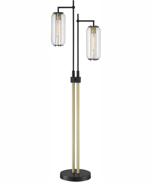 Hagen 2-Light 2-Light Floor Lamp Black/Antique Brass/Clear Glass