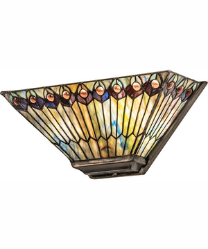 16" Wide Tiffany Jeweled Peacock Wall Sconce