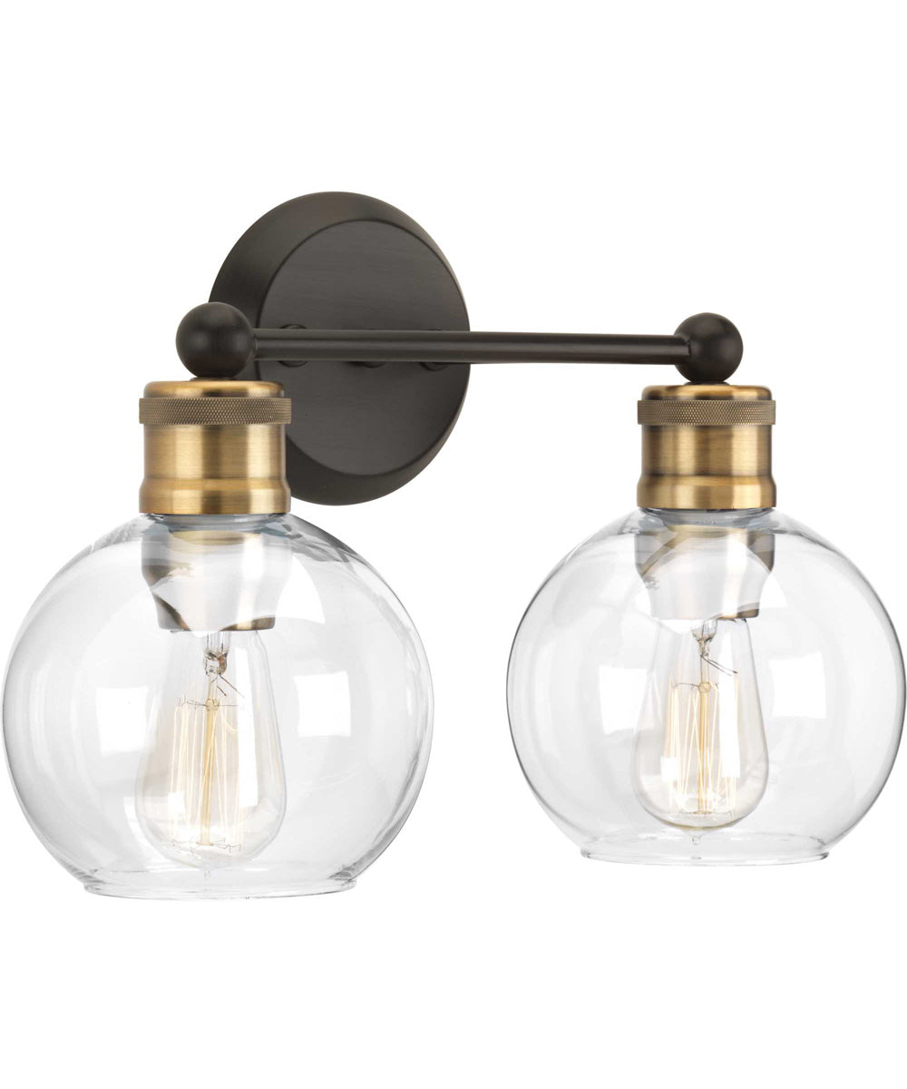 Hansford 2-Light Clear Glass Coastal Bath Vanity Light Antique Bronze