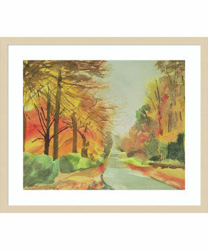 Autumn Road in Belgium by Izabella Godlewska de Aranda Wood Framed Wall Art Print (25  W x 21  H), Svelte Natural Frame