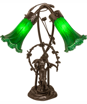 17" High Green Tiffany Pond Lily 2 Light Trellis Girl Accent Lamp