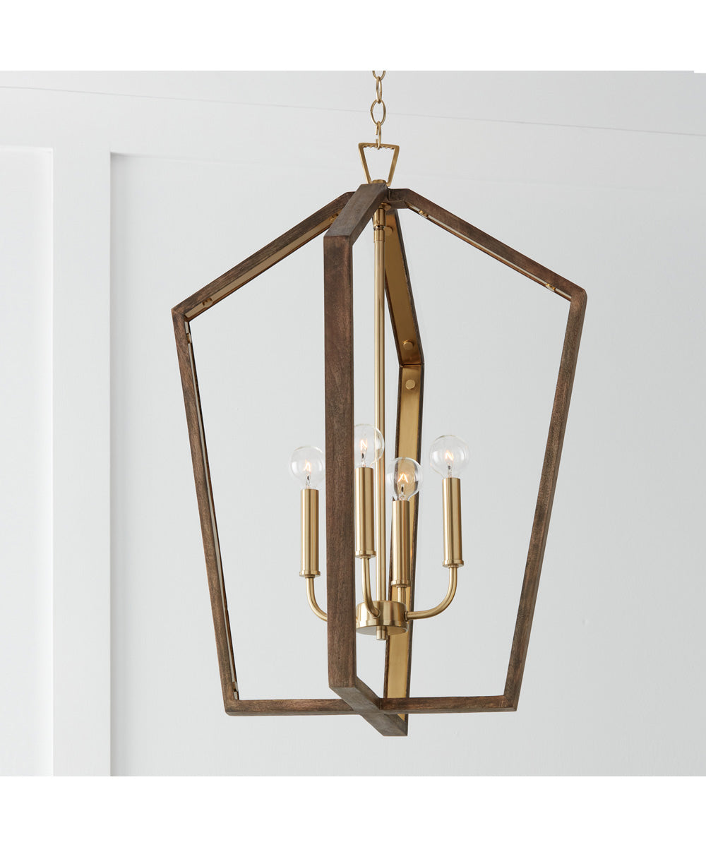 Maren 4-Light Pendant Nordic Wood and Matte Brass
