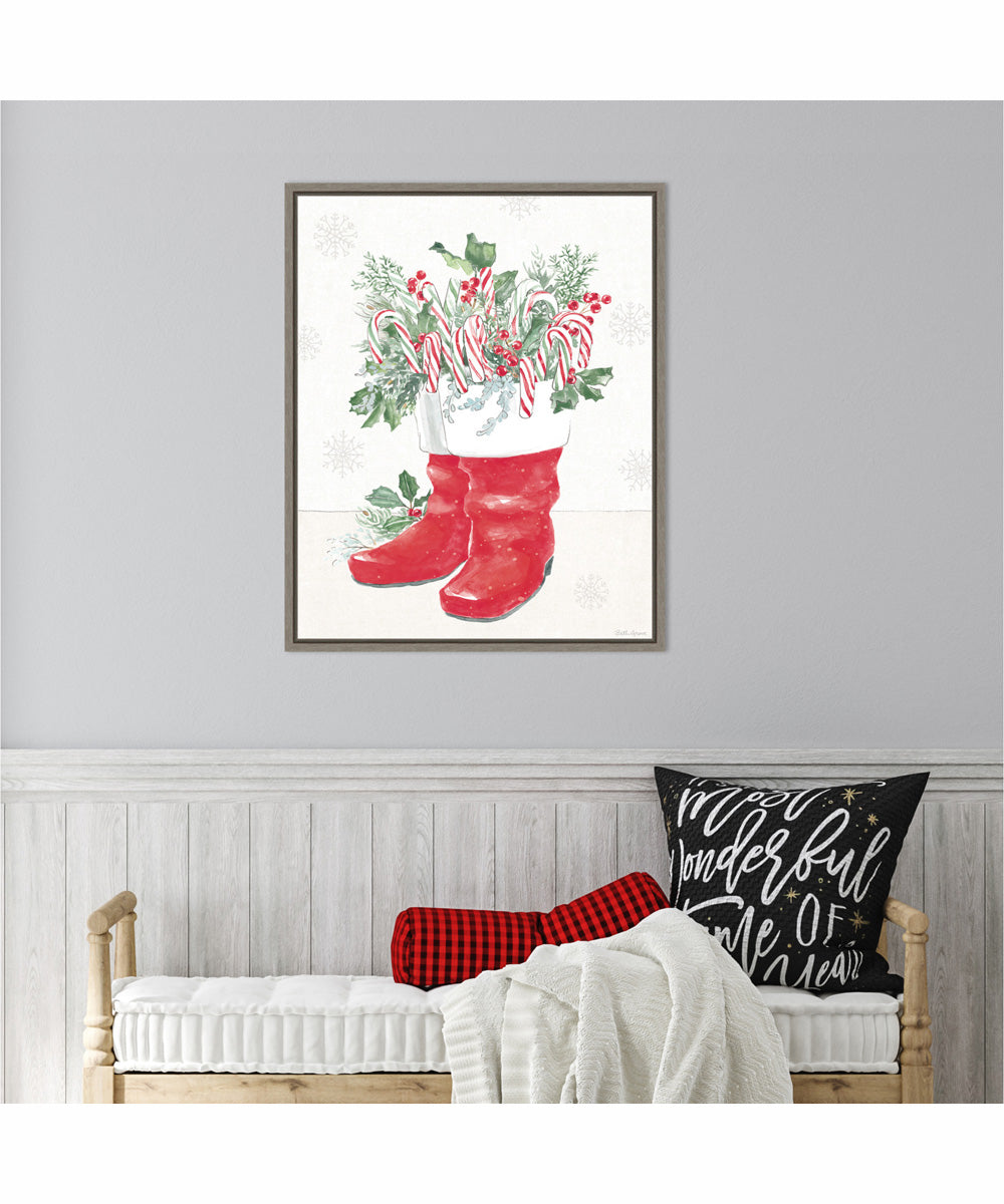 Framed Christmas Charm III by Beth Grove Canvas Wall Art Print (23  W x 28  H), Sylvie Greywash Frame