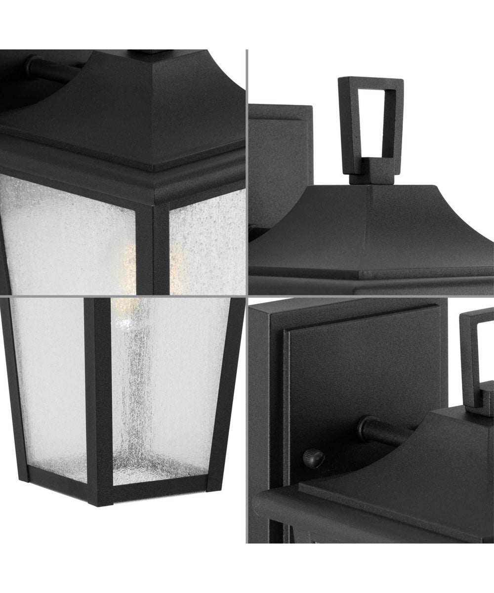 Padgett 1-Light Transitional Clear Seeded Glass Outdoor Wall Lantern Textured Black