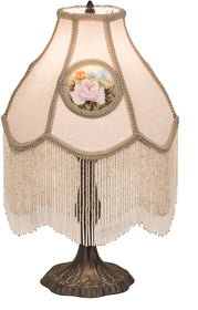 20"H Reverse Painted Roses Fabric with Fringe Table Lamp
