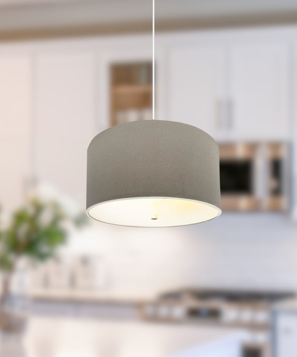 14" W 2 Light Pendant Light Oatmeal Shade with Diffuser, White Cord