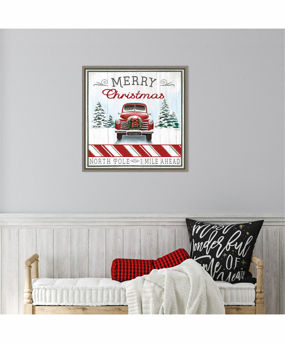 Framed North Pole Christmas Truck by Elizabeth Tyndall Canvas Wall Art Print (22  W x 22  H), Sylvie Greywash Frame