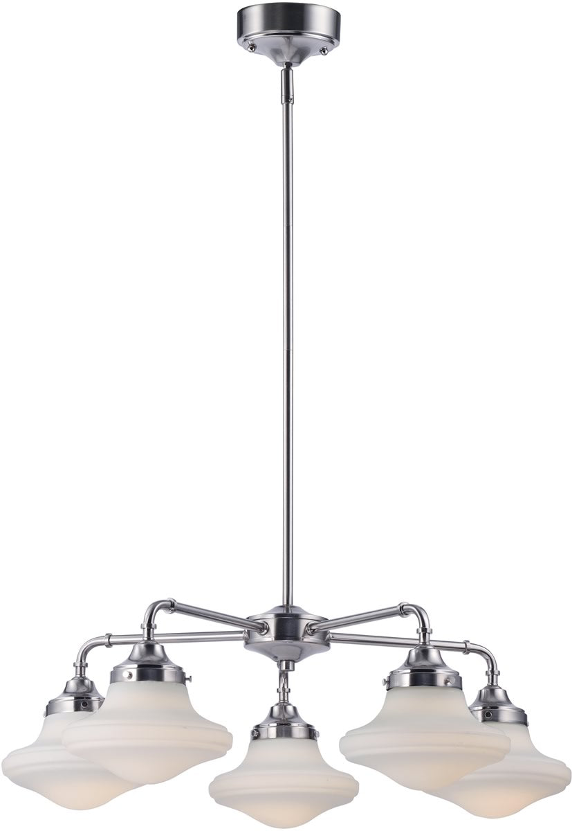 28"W New School 5 Light LED Chandelier Satin Nickel