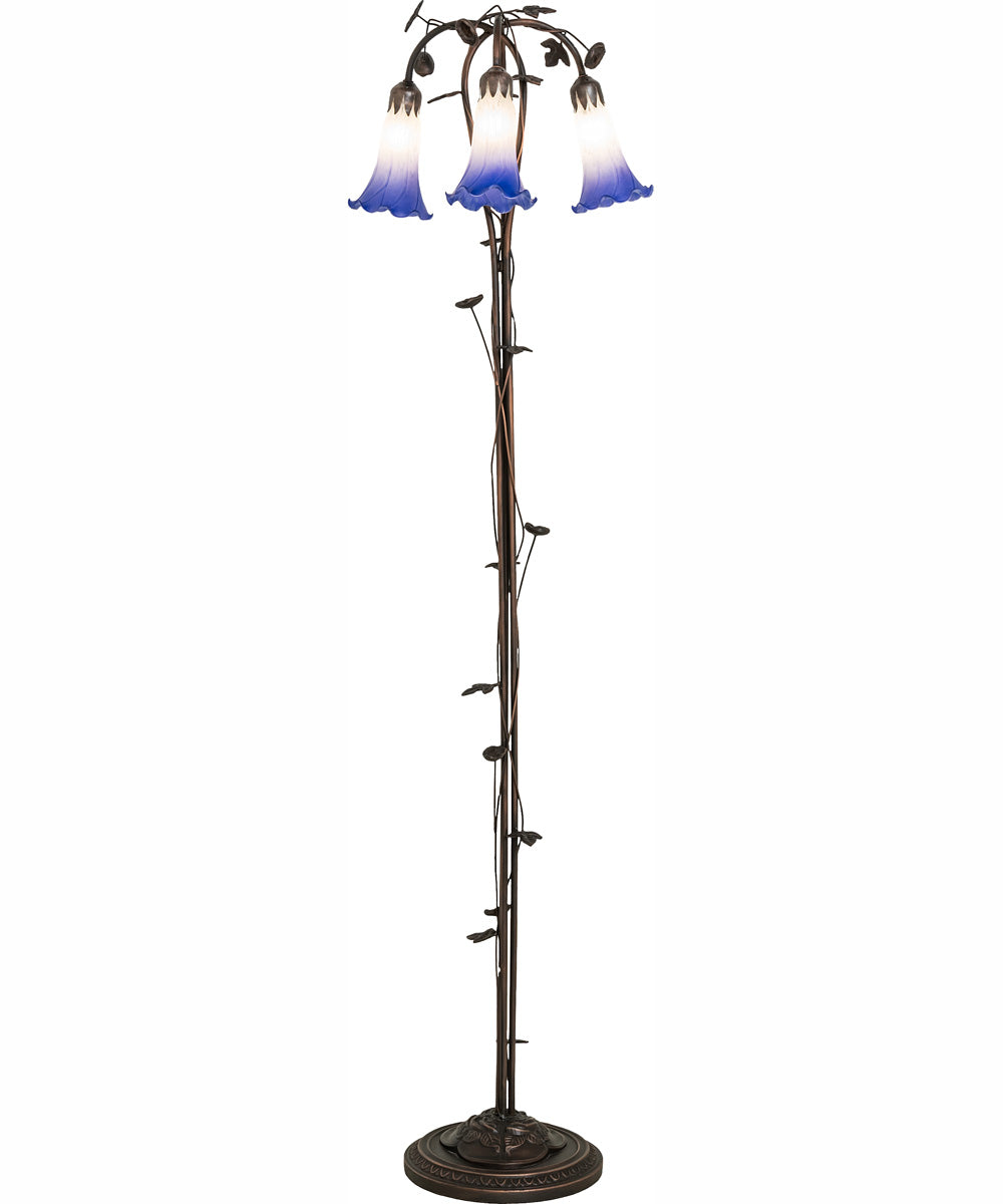 58" High Blue/White Pond Lily 3 Light Floor Lamp