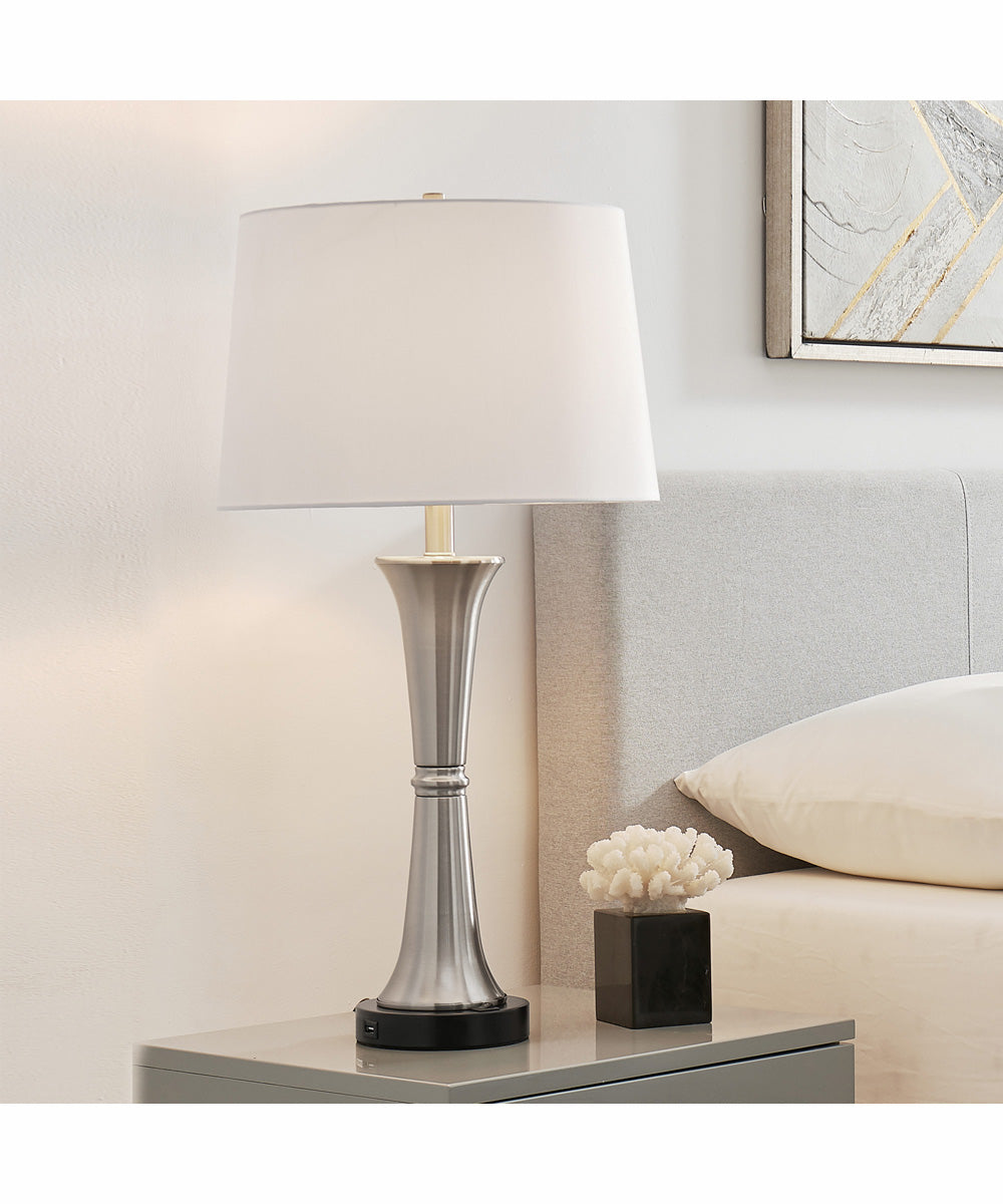 Gavino 2-Light 2 Pack-Table Lamp Brushed Nickel/Black/Fabric Shade With Usb