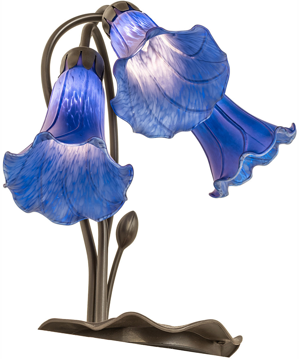 16" High Blue Tiffany Pond Lily 3 Light Accent Lamp