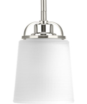 West Village 1-Light Etched Double Prismatic Glass Farmhouse Pendant Light Brushed Nickel