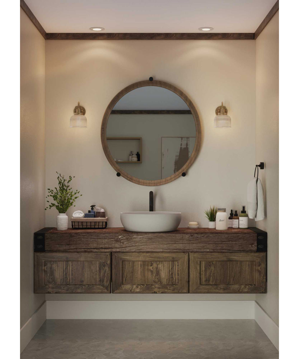 Archie 1-Light Clear Double Prismatic Glass Coastal Bath Vanity Light Vintage Brass