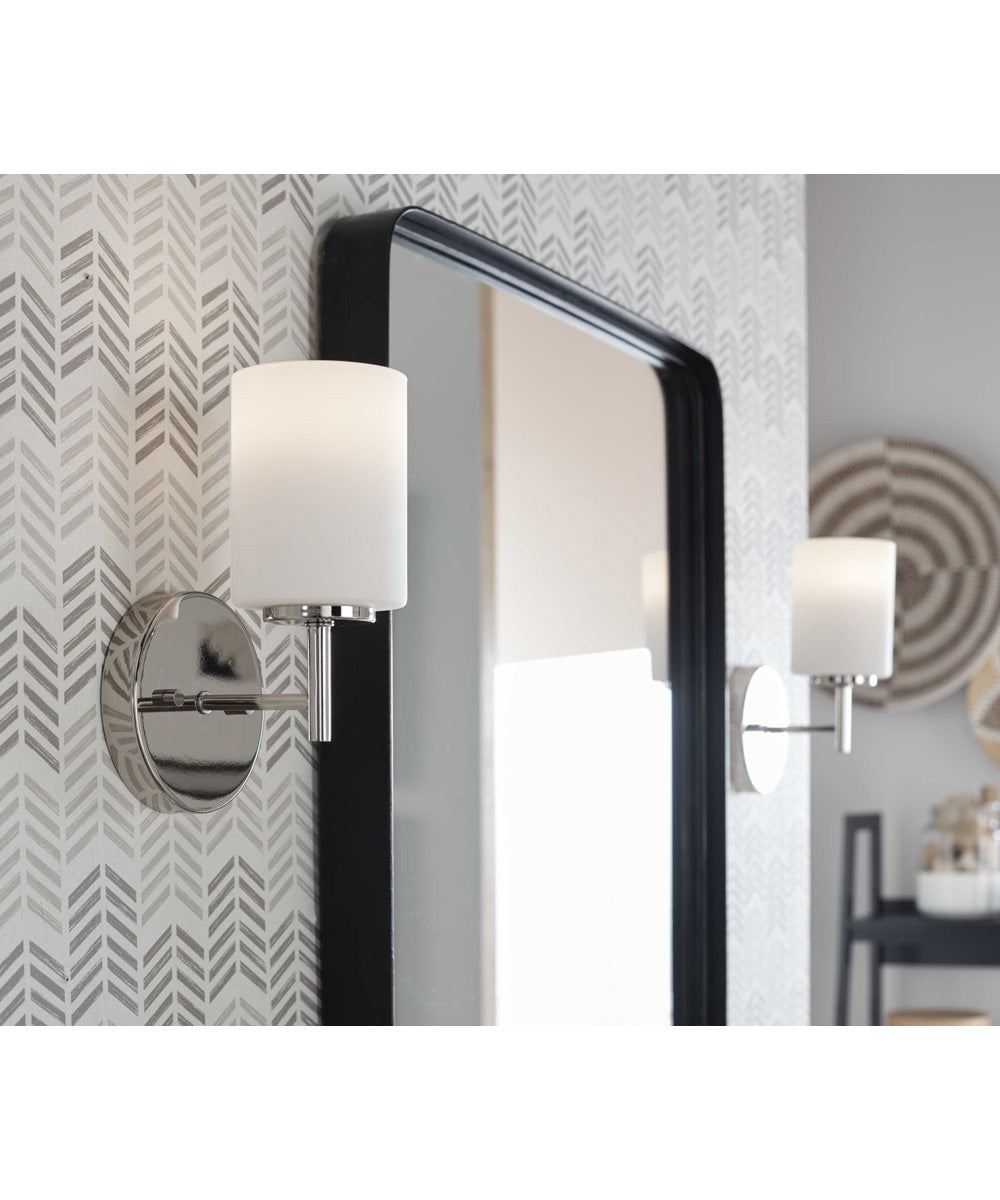 Replay 1-Light Etched White Glass Glass Modern Bath Vanity Light Polished Nickel