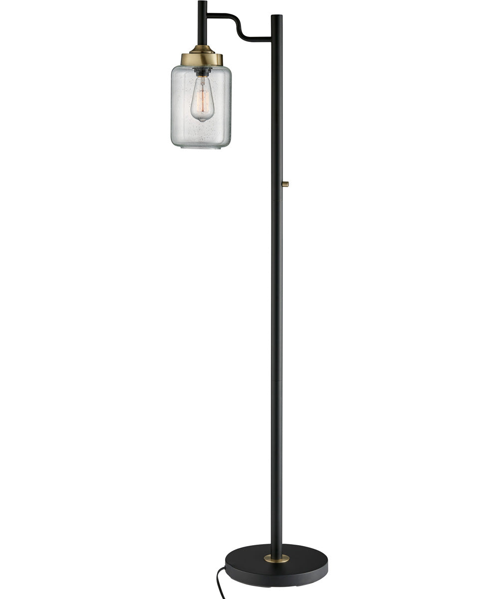 Luken 1-Light Two Tone Floor Lamp Black/Antique Brass/Seeded Glass Shade
