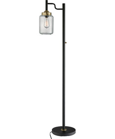 Luken 1-Light Two Tone Floor Lamp Black/Antique Brass/Seeded Glass Shade