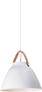 14"W Nordic 1-Light Pendant Tan Leather / White