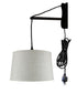 16"W MAST Plug-In Wall Mount Pendant 1 Light Black Cord/Arm Shallow Drum Textured Oatmeal Shade