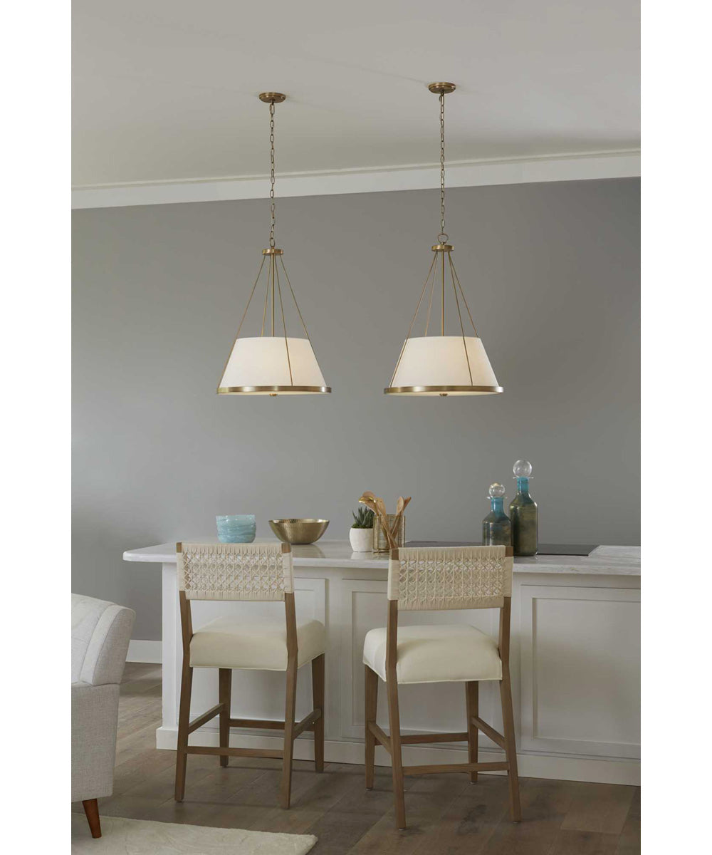 Saffert 3-Light New Traditional White Linen Glass Pendant Light Vintage Brass