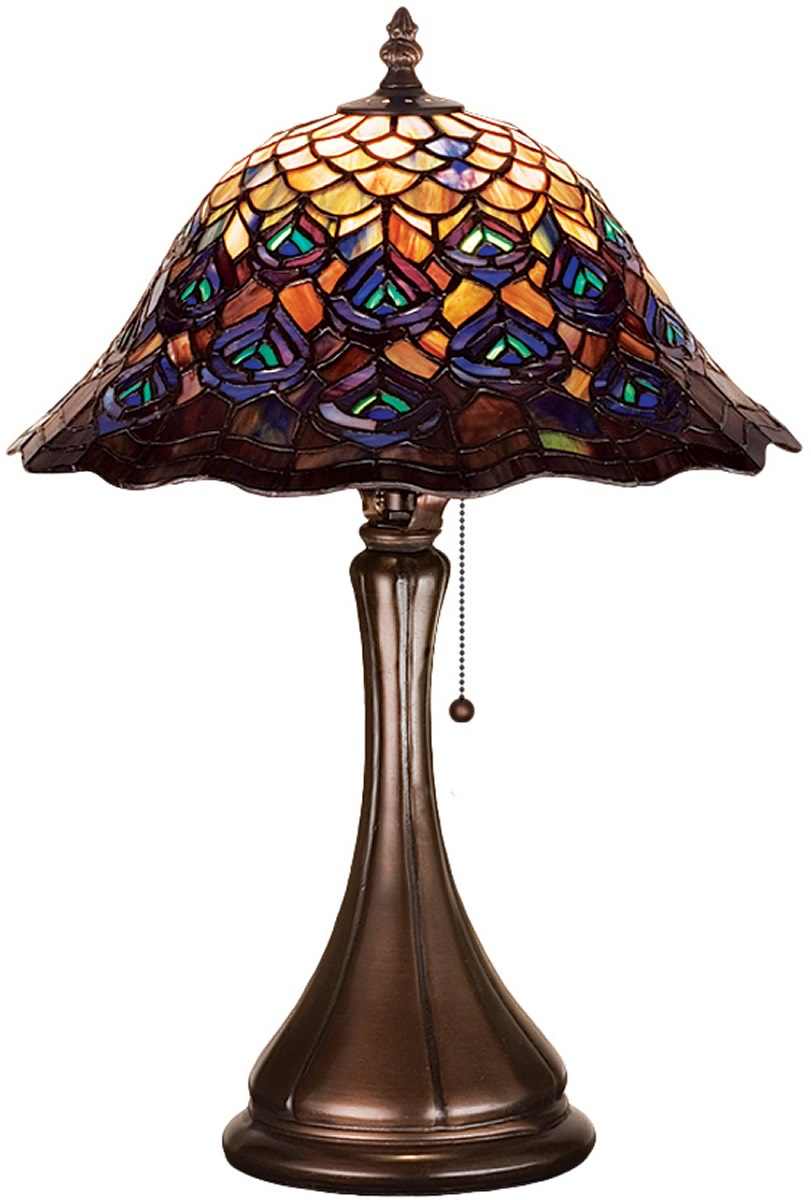 16"H Tiffany Peacock Feather Accent Lamp