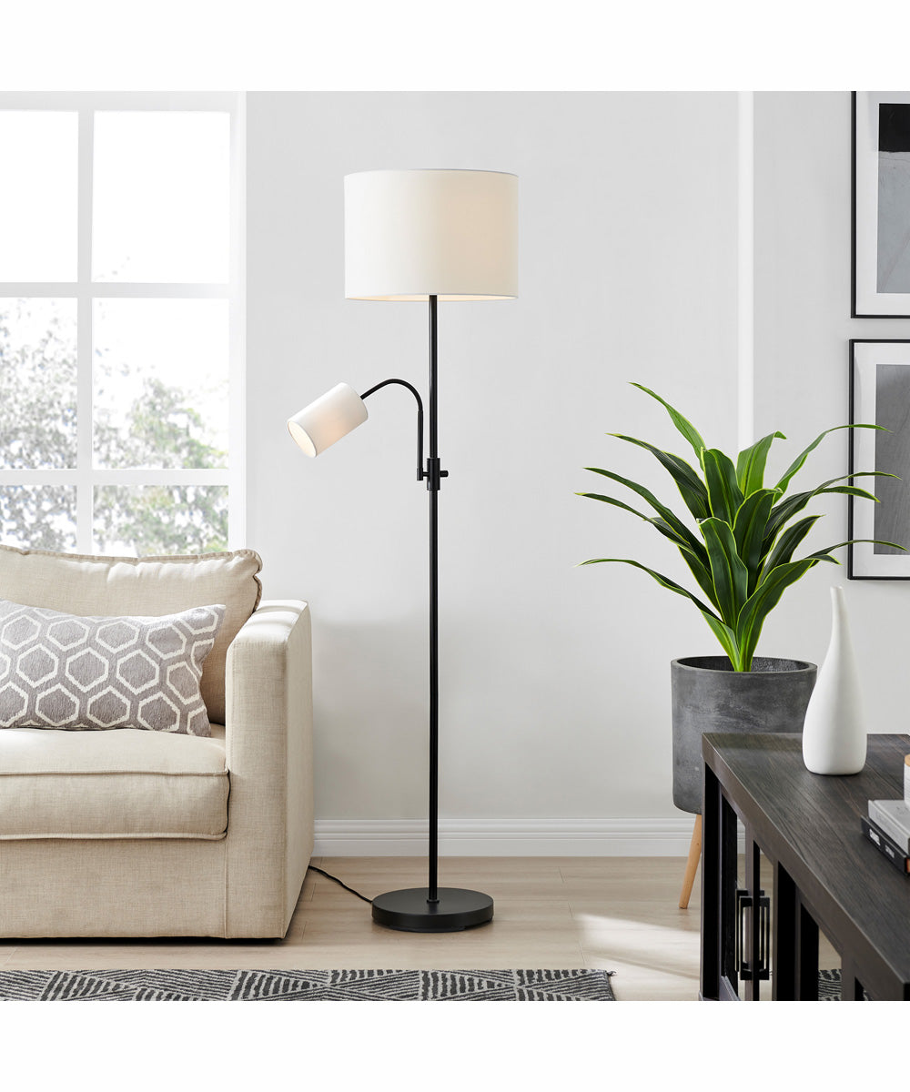 Tayvon 1-Light Floor/Reading Combo Lamp Black/White Fabric Shade