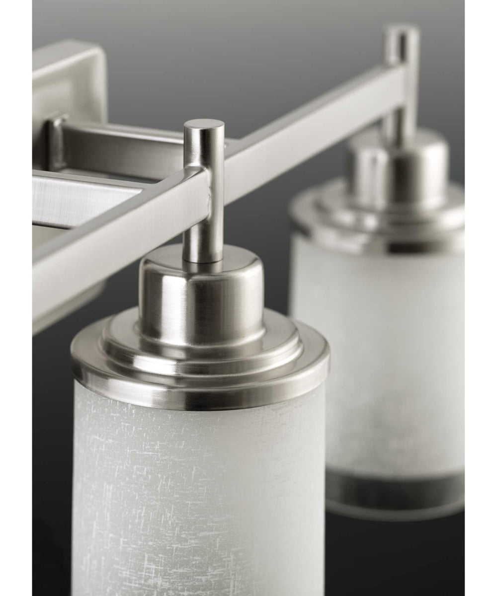 Alexa 3-Light Etched Linen With Clear Edge Glass Modern Bath Vanity Light Brushed Nickel