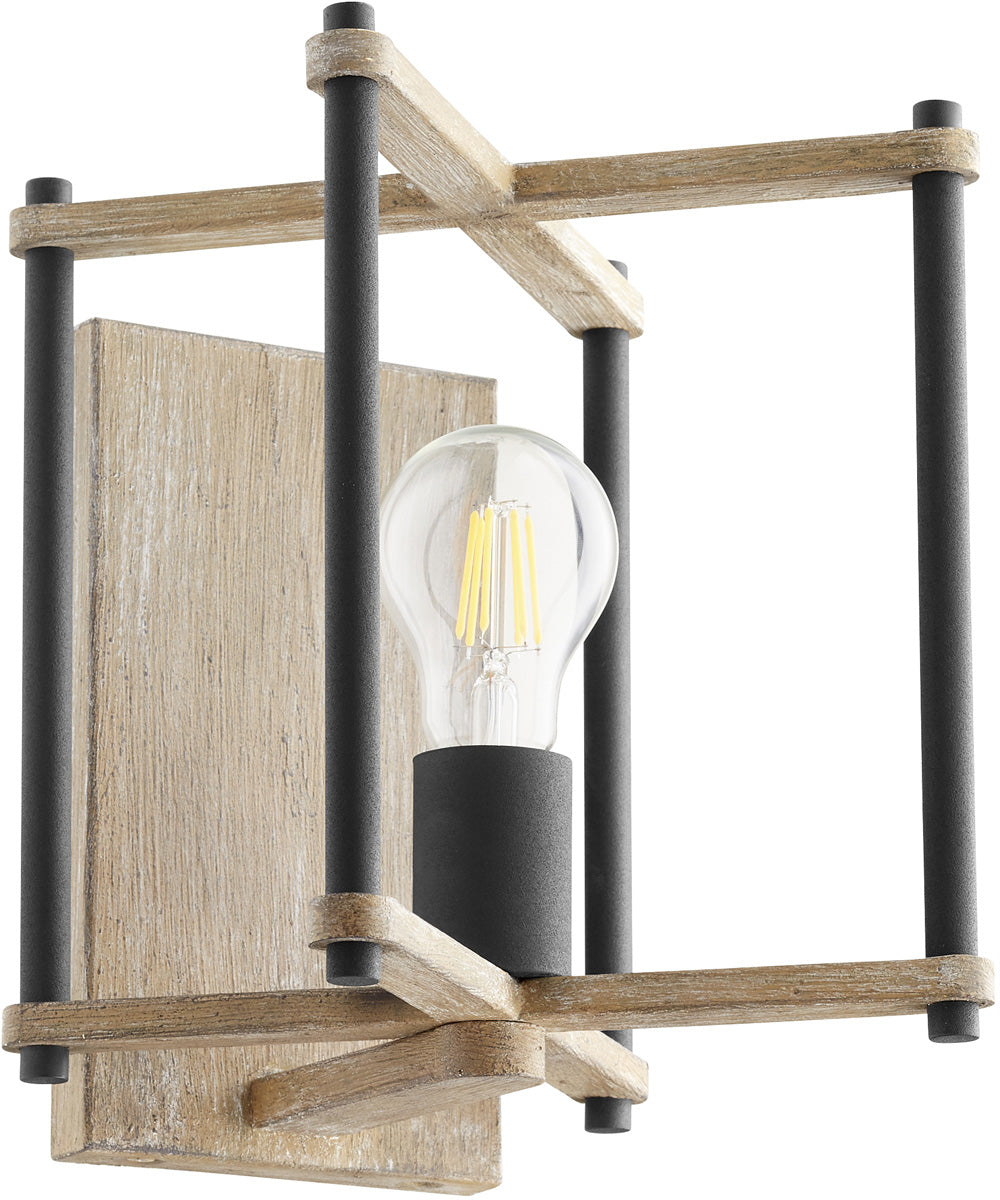 Silva 1-light Wall Mount Light Fixture Textured Black w/ Weathered Oak Finish