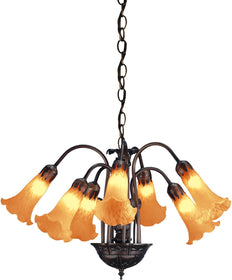 20"W Amber Pond Lily 7 Light Chandelier