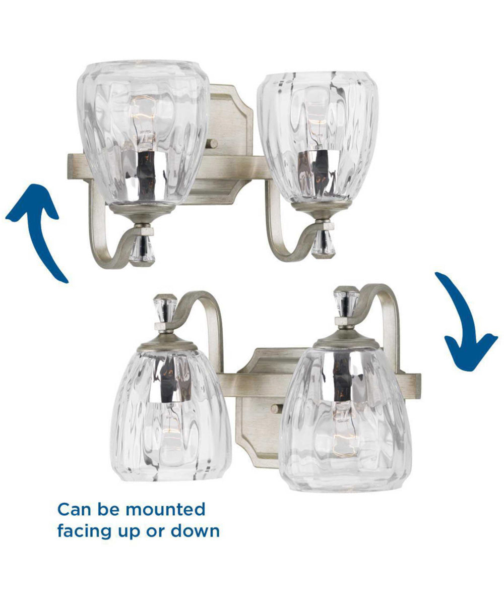 Anjoux 2-Light Clear Water Glass Luxe Bath Vanity Light Silver Ridge