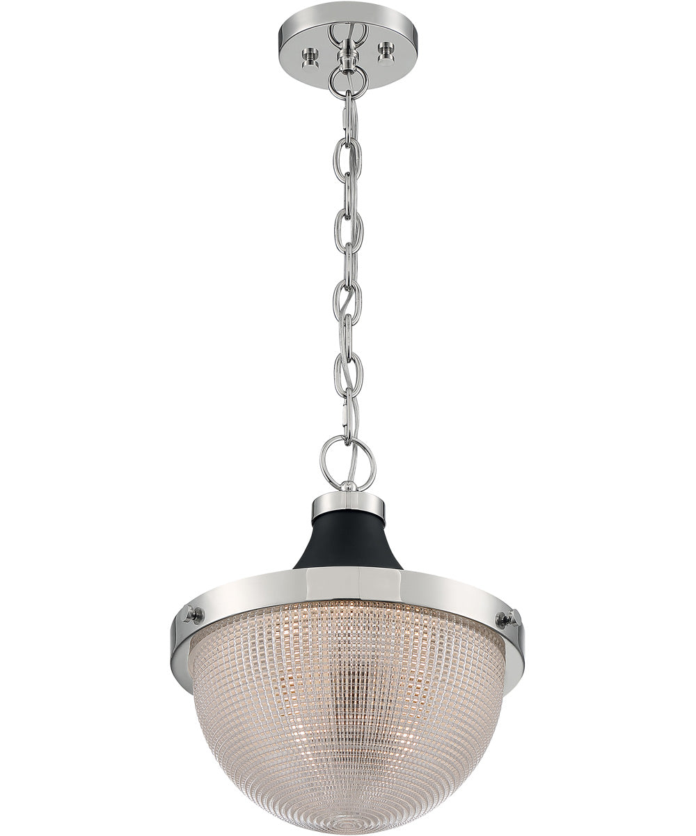 13"W Faro 1-Light Pendant Polished Nickel / Black Accents