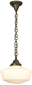 12"W Schoolhouse with Traditional Globe 1-Light Pendant Craftsman Brown in Opal White
