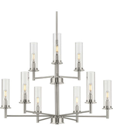 Kellwyn 9-Light Clear Glass Transitional Style Chandelier Light Brushed Nickel