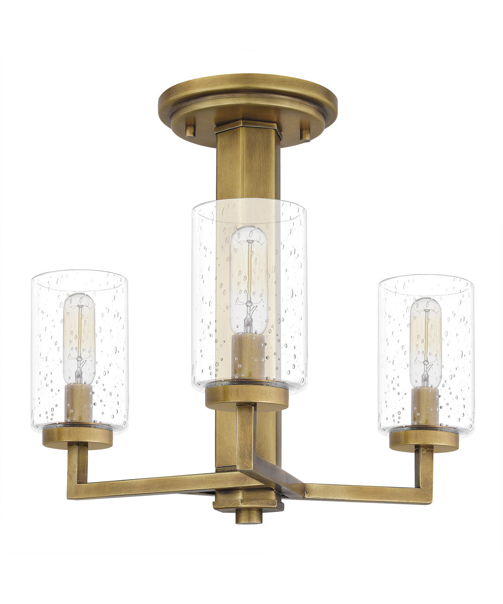Sunburst 3-light Semi Flush Mount Weathered Brass
