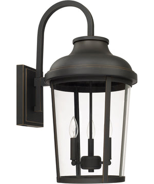 Dunbar 3-Light Outdoor Wall Mount In Oiled Bronze With Clear Glass