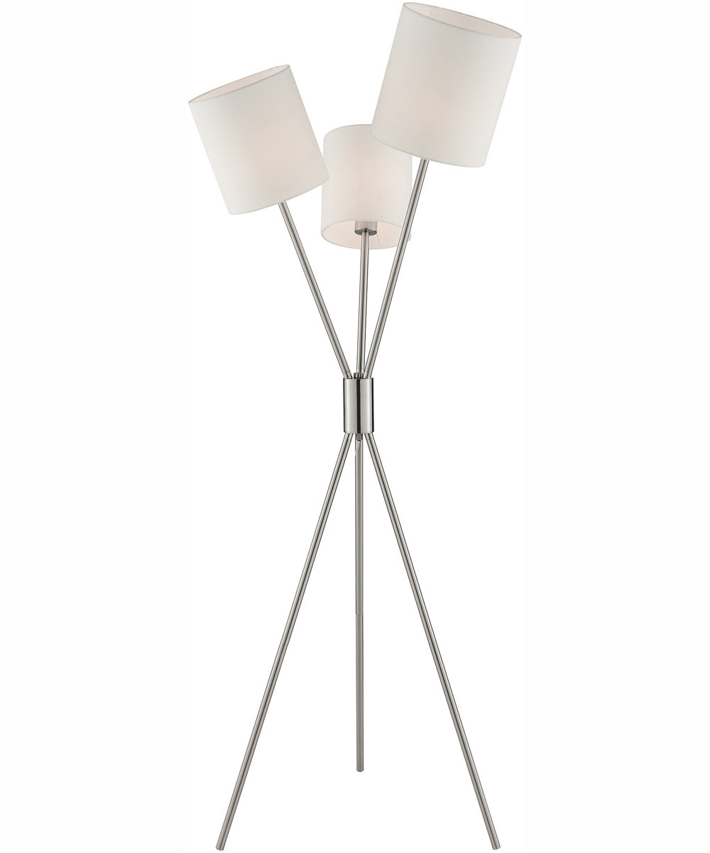 Crisanta 3-Light 3-Light Floor Lamp Brushed Nickel/White Linen