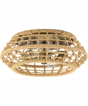 Laila 12-1/4 in. 2-Light Coastal Flush Mount with Woven Jute Accents Vintage Brass