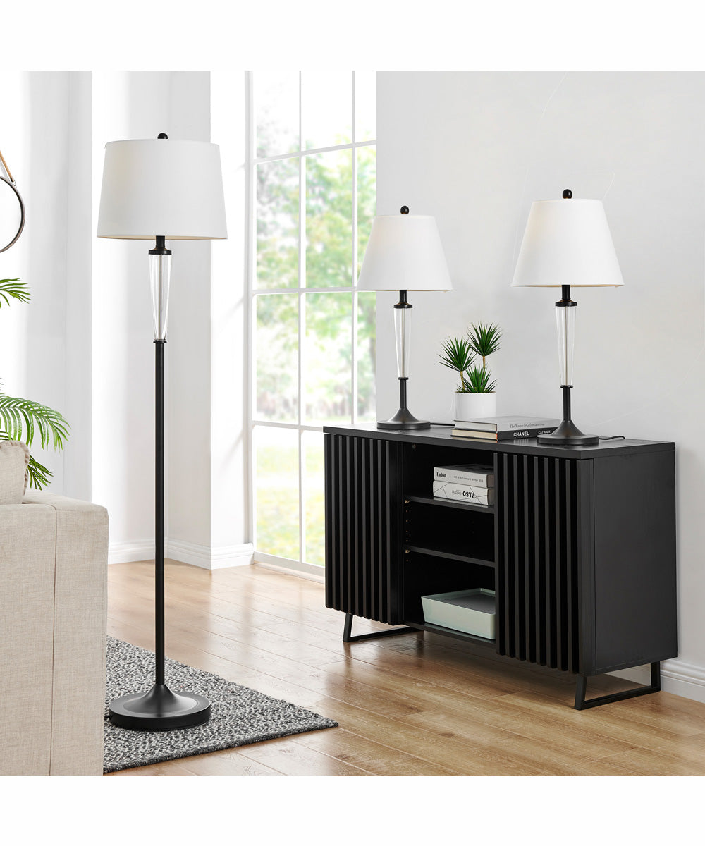 Freida 1-Light 3Pcs Floor & Table Lamp Set Black/White Shade