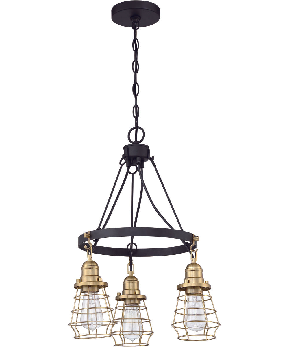 Thatcher 3-Light Down Chandelier Flat Black/Satin Brass