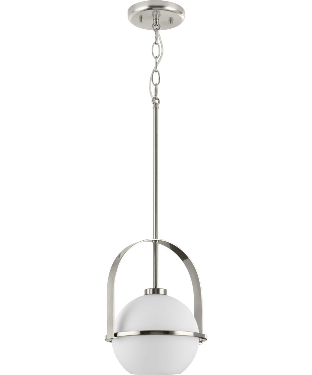 Delayne 1-Light Mid-Century Modern Etched Opal Glass Pendant Light Brushed Nickel