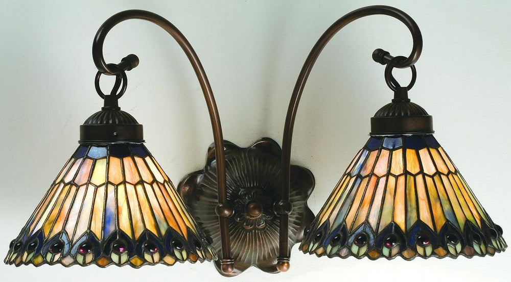 18"W Tiffany Jeweled Peacock 2-Light Vanity