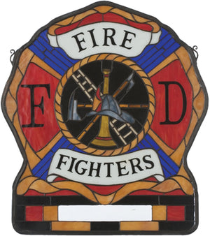 23"H x 20"W Personalized Fireman's Shield Stained Glass Window